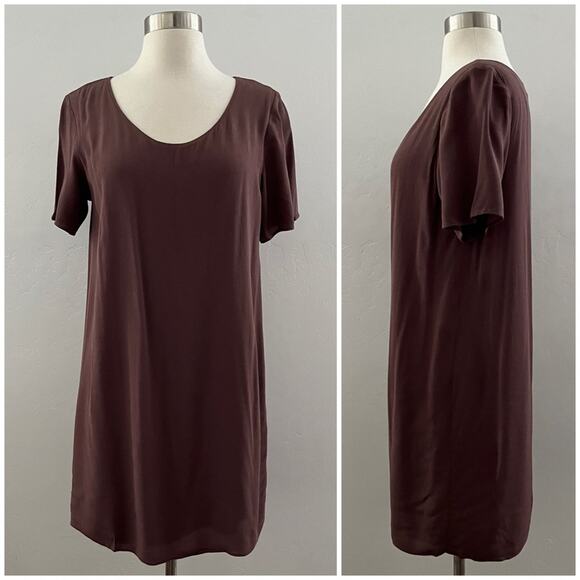 Aritzia Wilfred Free Teigen Crepe Mini Dress Casual Minimalist Mauve Brown Small - Picture 1 of 11